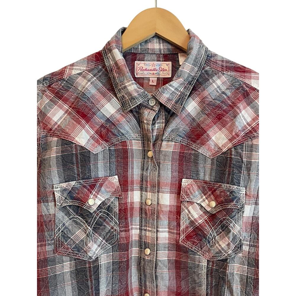 VTG.‎ Panhandle Slim Western Plaid Snap Shirt Womens L Red Blue Country Cowgirl - Picture 3 of 9